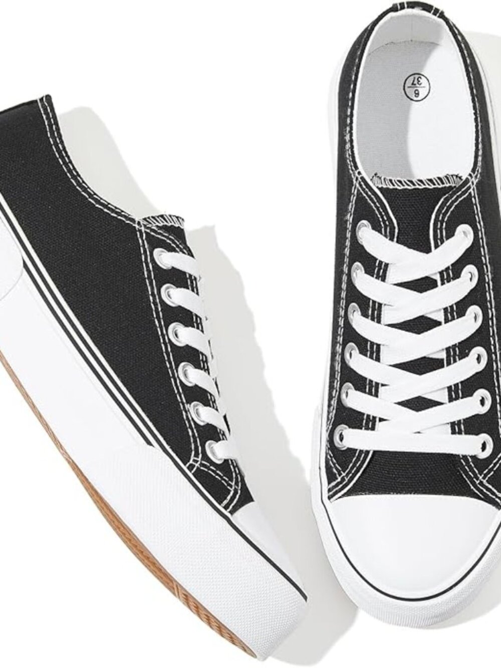 〽️Women Tennis Sneakers Black Canvas Comfortable Lace-Up Round Toe Low-Top